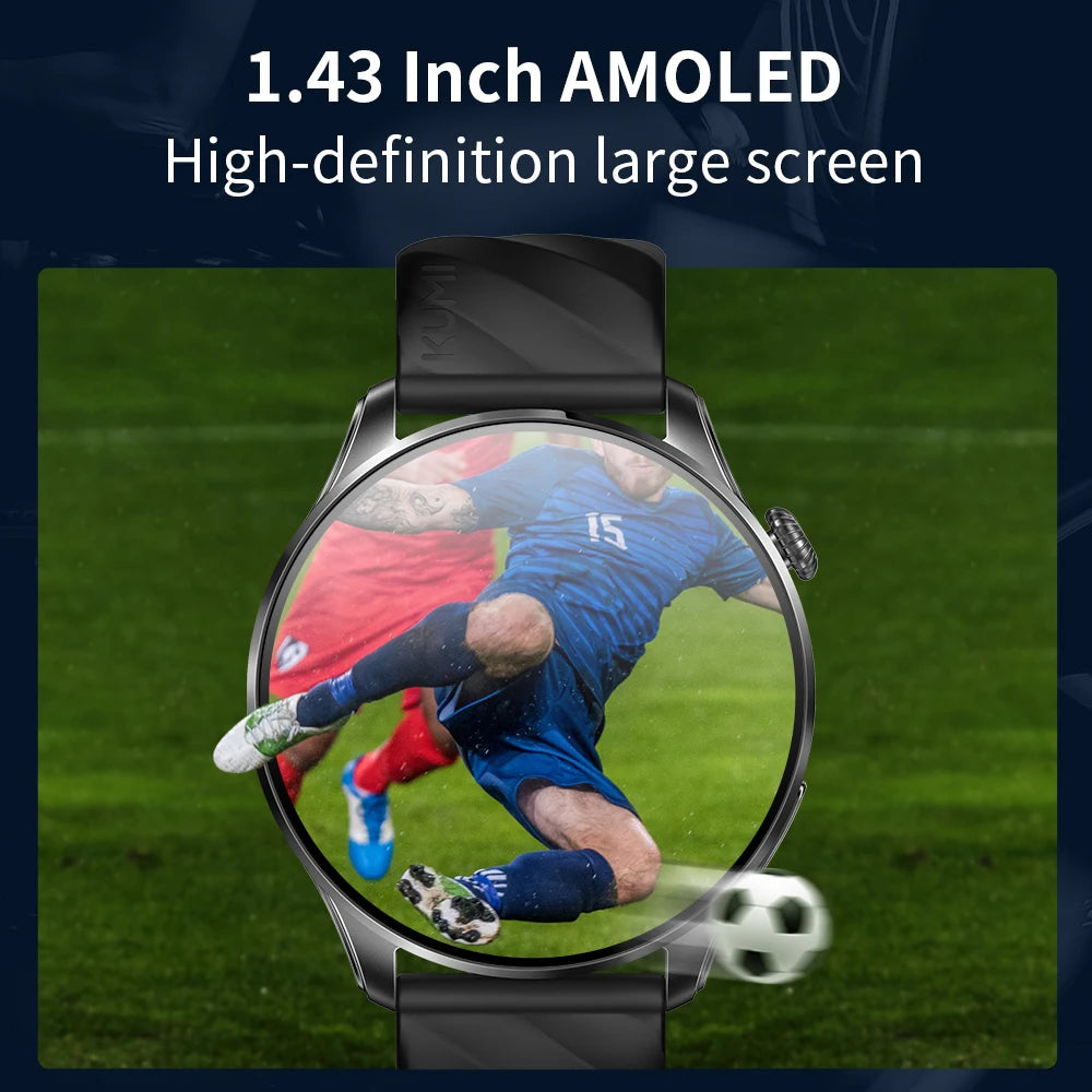 KUMI GW3 Pro Smartwatch 1.43" AMOLED Display IP68 Waterproof Bluetooth 5.2 Fitness Watch Heart Rate Blood Oxygen Tracker