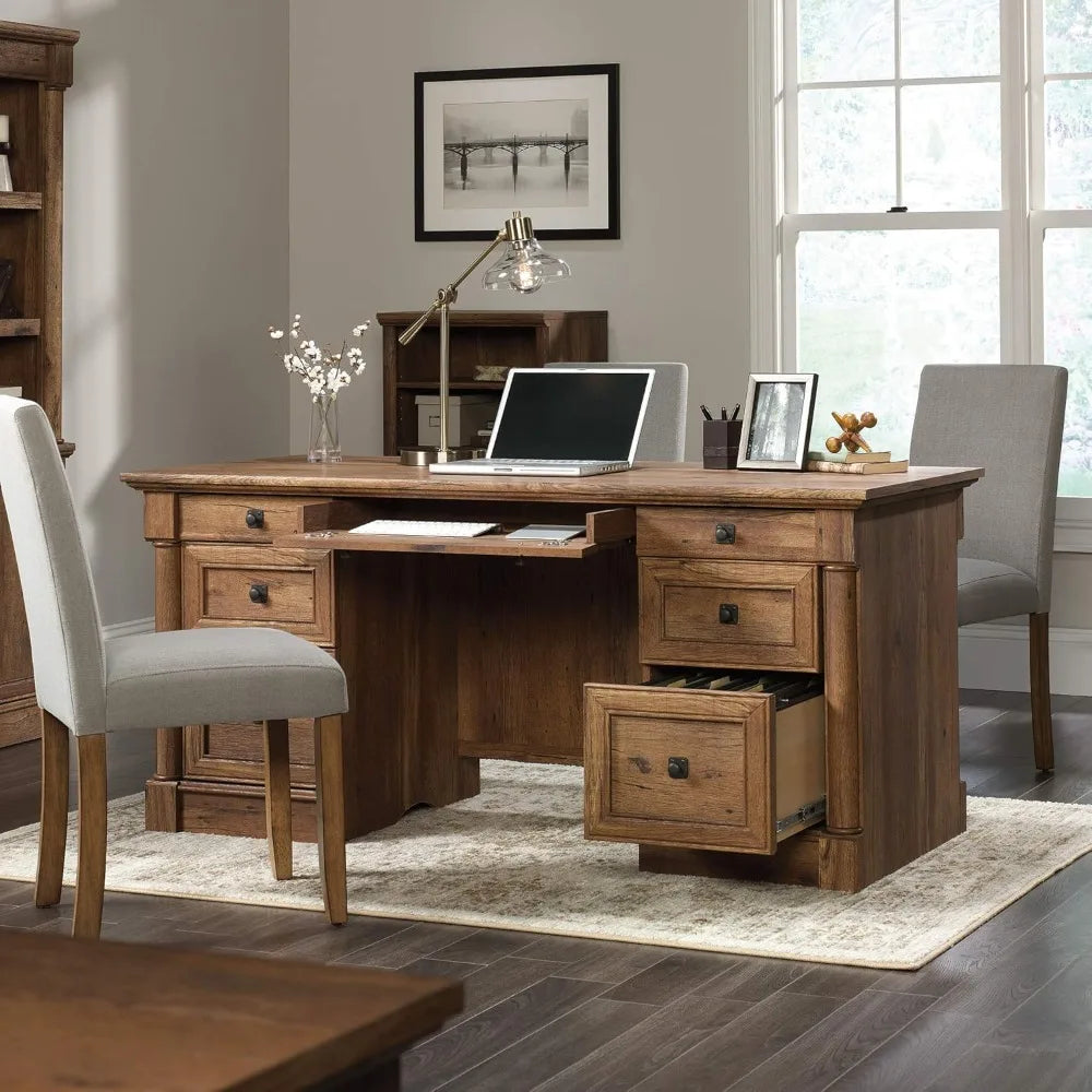 Palladia Executive Desk, 29.5"D x 65.1"W x 29.61"H, Vintage Oak finish
