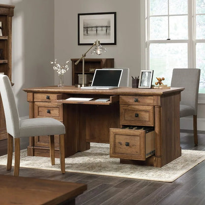Palladia Executive Desk, 29.5"D x 65.1"W x 29.61"H, Vintage Oak finish
