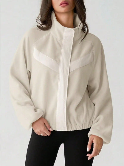 Women's Coquette Aesthetic Sherpa Cropped Jacket, Fuzzy Fleece Zip-Up with Stand Collar & Pockets, Fall Winter Coats