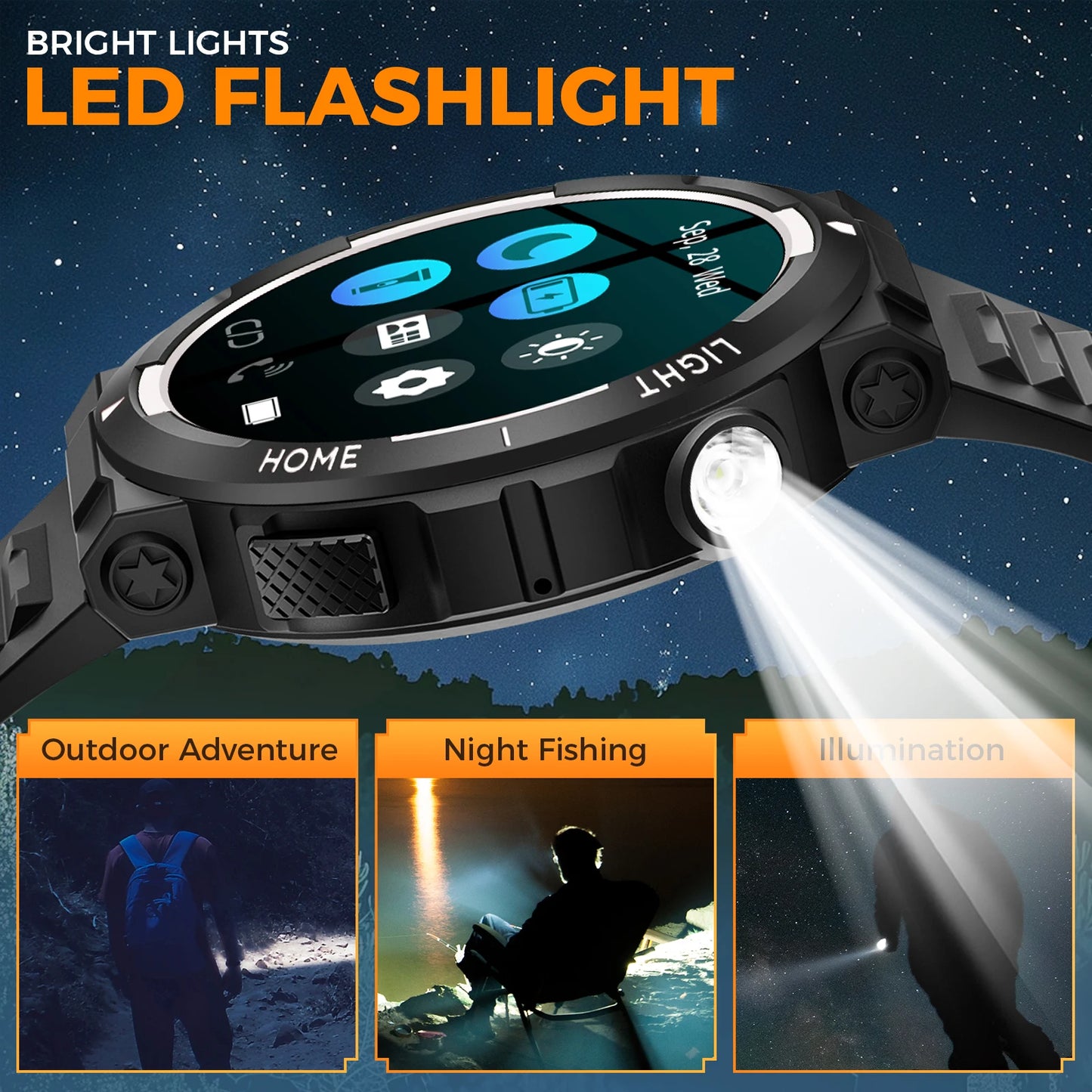 EIGIIS Military Smart Watches for men with LED Flashlight 1.53" IPS Screen Bluetooth Call with 100+ Sports Modes Fitness Tracker