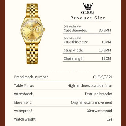 OLEVS 3629 Top Luxury Brand Women Watch Classic Business Calendar Waterproof Luminous Watch Elegant Diamond Women Quartz Watch