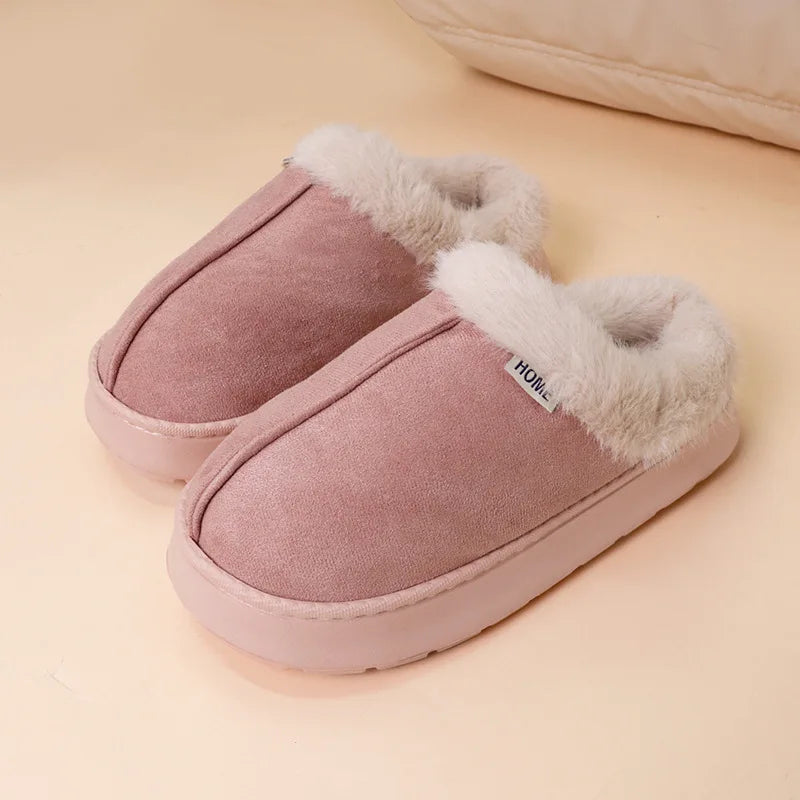 Winter Warm Plush Indoor Slippers for Women Men Non Slip Soft Sole Cotton Shoes Woman Cozy Thick Platform Fluffy House Slippers
