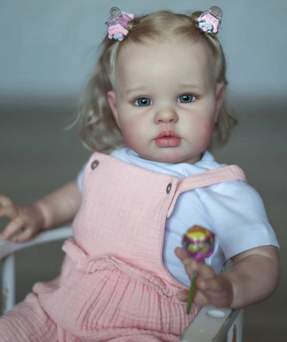 24inch Ellie Reborn Toddler Girl Rooted Blond Hair High Quality Hand Painted Doll Soft Cloth Body 3D Skin