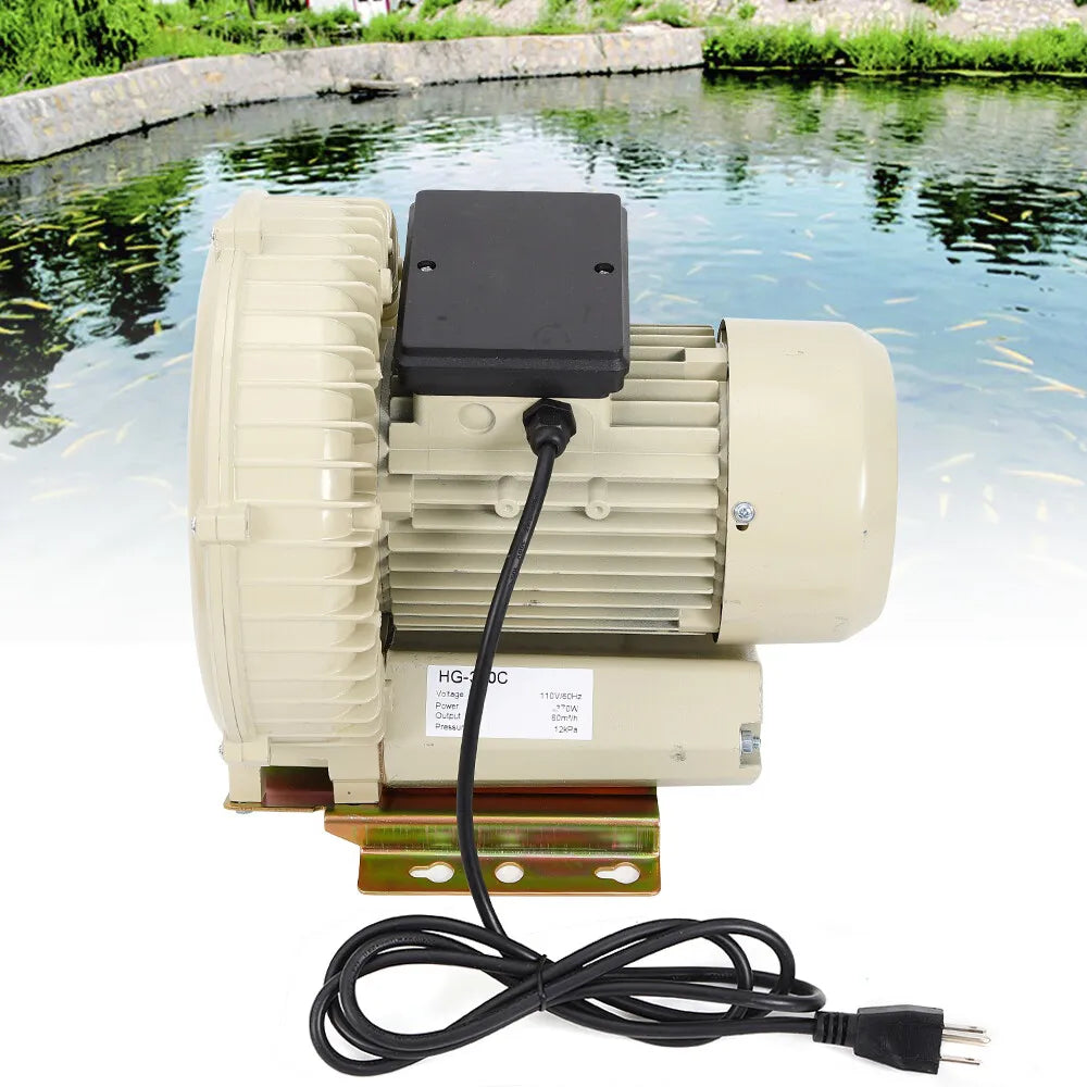 110V Industrial Fish Pond Tank Air Pump Blower Oxygen Aerator 370W 12kpa Durable