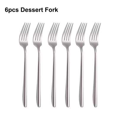 6/16/20/24/28Pcs Cutlery Set Stainless Steel 304 Tableware Mirror Sliver Dinner Set Western Knife Fork Spoon Elegant Flatware