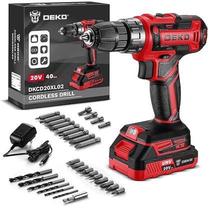 DEKO Cordless Drill 20V Electric Power Drill Set Drills Cordless with Battery and Charger Drill Driver Power Drill Cordless