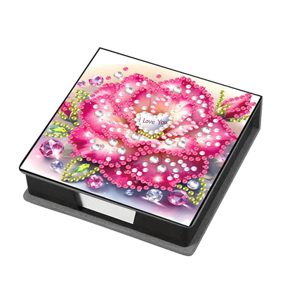 Flowers Leather Diamond Painting Notecard Box Gem Art Sticky Note Holder Gem Painting Memo Pad Holder Mosaic Kit for Home Office