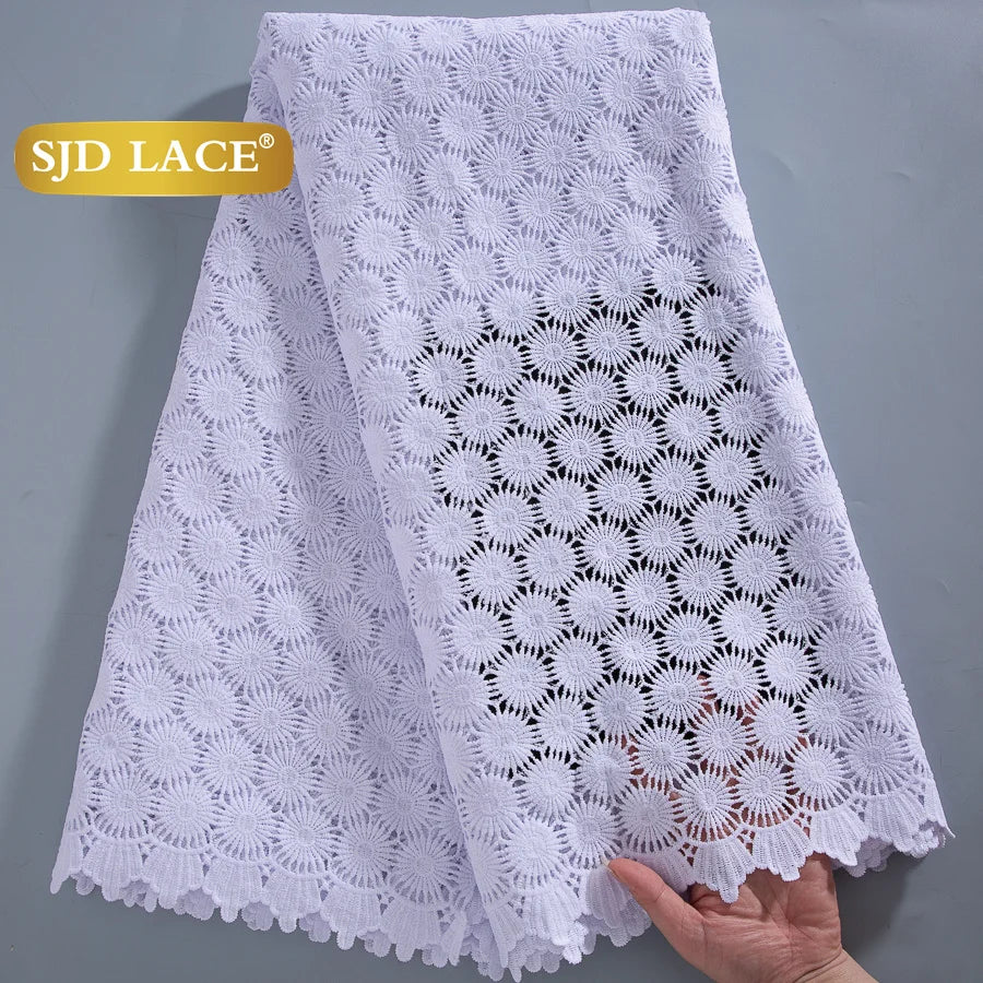 SJD LACE African Sequins Guipure Cord Lace Fabrics 5 Yards White 2025 New Nigerian Water Soluble Lace For Women Dresses Sew 4197