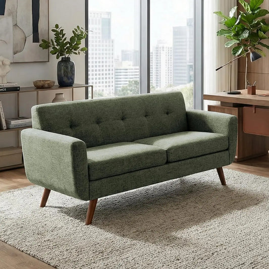 65"W Loveseat Sofa, Mid Century Modern Couches Love Seats For Living Room, Button Tufted Upholstered Small Couch, Customized