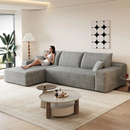 107.5" Boneless Corduroy Living Room Sofa – L-Shaped Cloud Sectional with Chaise, Modular Deep Seat & No Assembly