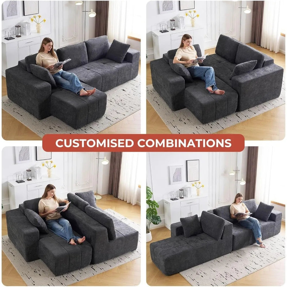 105" Cloud Modular Sectional Couch,Chenille Boneless Couches with Deep Seat,Upholstered L-Shape Sofa with Chaise