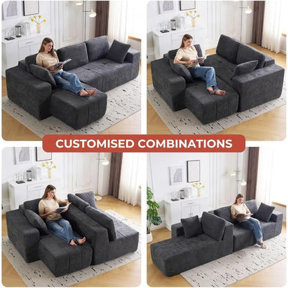 105" Cloud Modular Sectional Couch,Chenille Boneless Couches with Deep Seat,Upholstered L-Shape Sofa with Chaise