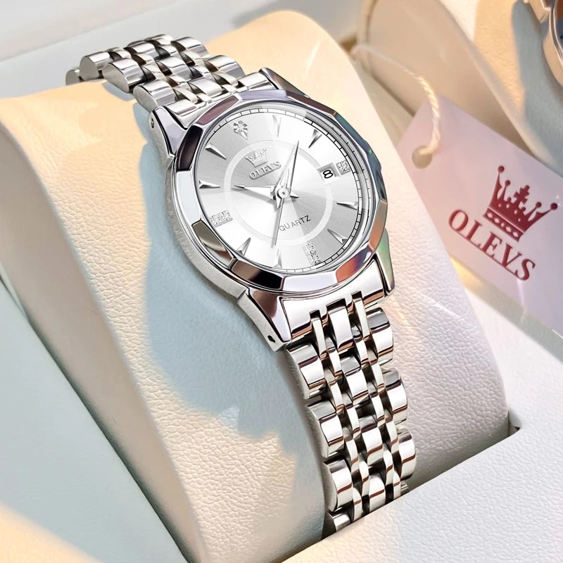 OLEVS Original Brand Elegant Women's Watches Waterproof Luminous Quartz Watch for Lady Necklace Bracelet Gift Box Set Calendar