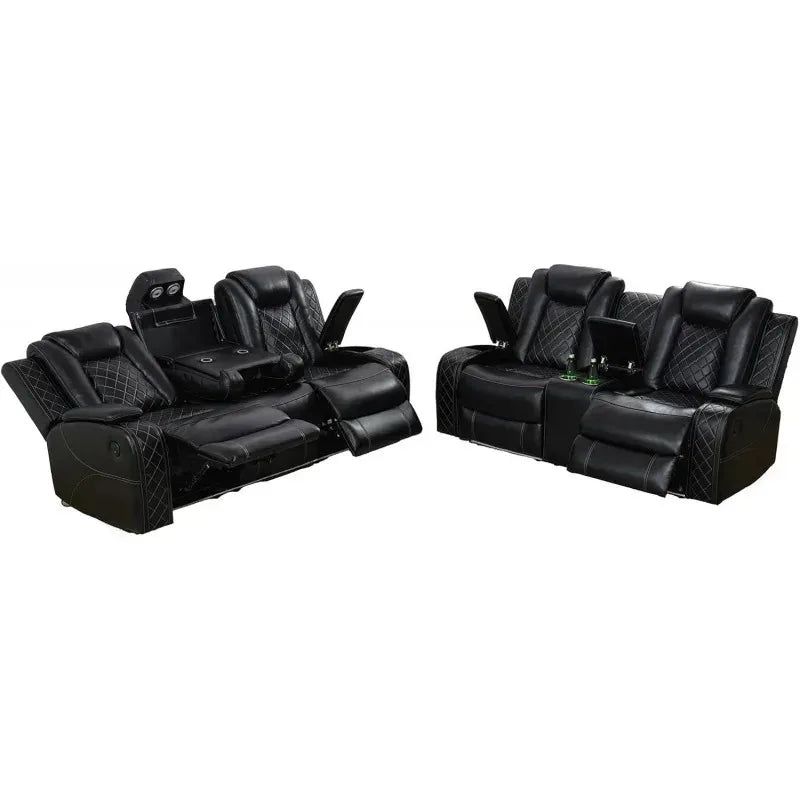 RPD4-Recliner sofa.Black Power Recliner Sofa Set for Living Room