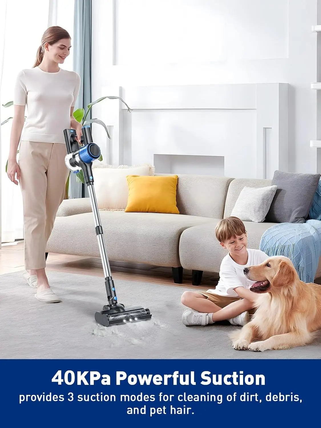 Cordless Vacuum Cleaner, 40Kpa 8-in-1 Lightweight Handheld Vacuum Cleaner 45Mins Runtime Portable Vacuum for Home/Floor/Carpet
