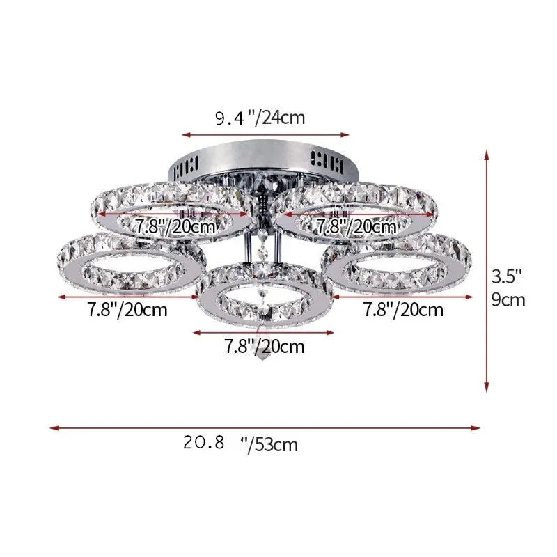 Modern Lustres K9 Crystal Chandelier Ceiling Lamps 3 Rings Stainless Steel Hanging Light Fixture Led Pendant Lamp Home Appliance