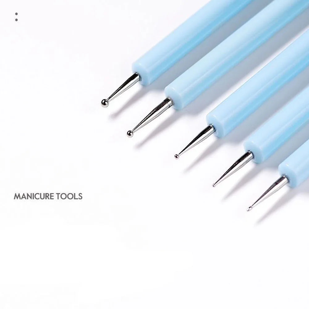 5Pcs Professional Nail Art Silicone Embossing Brush Dual-Head UV Gel Dotting Painting Pen Manicure Clay Sculpting Drawing Tools