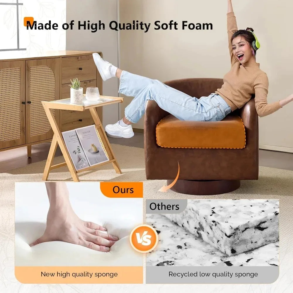 360°Swivel Accent Chair with Engineered Wood Base and Removable Cushion for Living Room, Bedroom, Curved Back Barrel Chair for