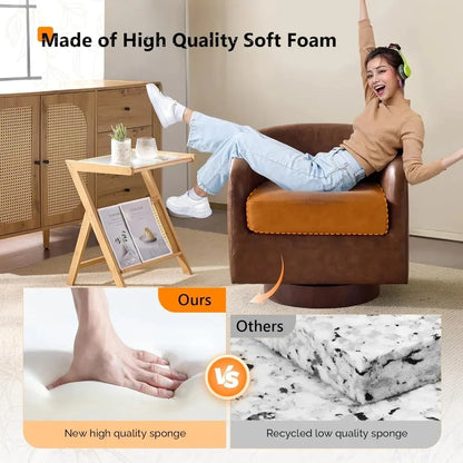 360°Swivel Accent Chair with Engineered Wood Base and Removable Cushion for Living Room, Bedroom, Curved Back Barrel Chair for