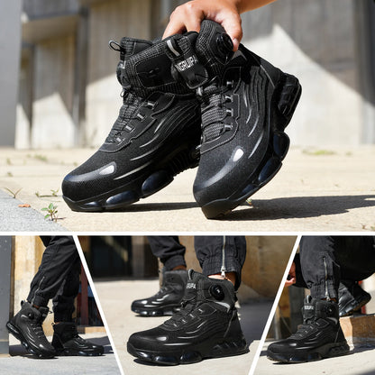 Men's high top lace-free comfortable soft sole anti-smash and puncture resistant work shoes