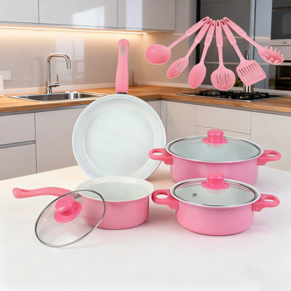 13-Piece Luxury Nonstick Cookware Set - Skillet Outdoor Set for Home Cooking Kitchen Utensils - Gift for Family and Friends