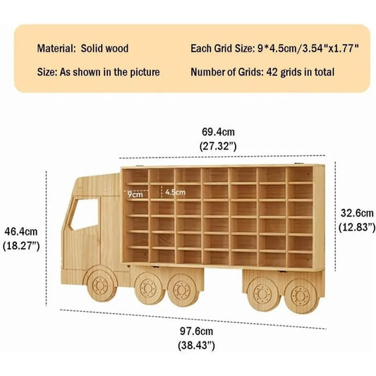 Wood Toy Car Display Rack, Holds 42 Diecast Cars Model Car Display Case 1/64 Scale Toy Cars Organizer Freestanding