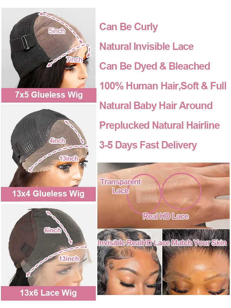 30 40 Inch Water Wave Curly 7x5 13x4 Glueless Wig Human Hair 13x6 HD Lace Frontal Wig Pre Cut Wear Go Deep Wave Front Wig 300%