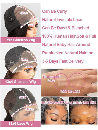 30 40 Inch Water Wave Curly 7x5 13x4 Glueless Wig Human Hair 13x6 HD Lace Frontal Wig Pre Cut Wear Go Deep Wave Front Wig 300%