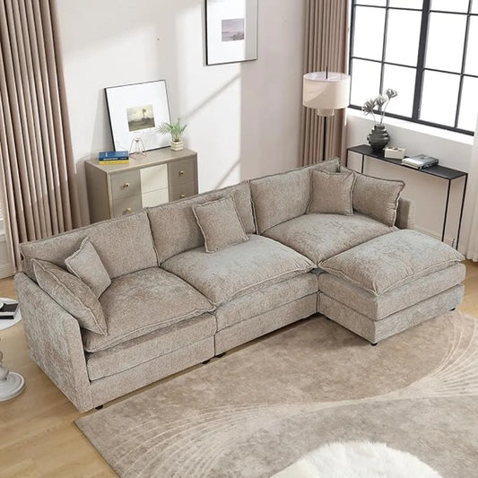 112.2" L-Shaped Cloud Couches | Deep 3 Seater Couch with Ottoman | Soft Chenille Cloud Sofa for Cozy Living Room,Customized