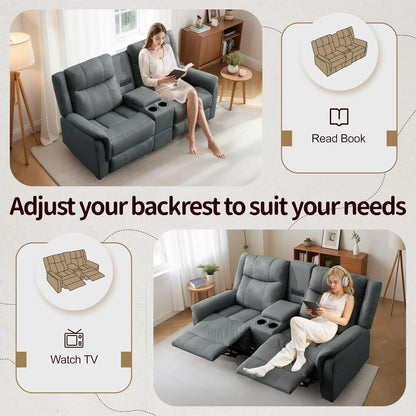 Loveseat Recliner Sofa, Reclining Loveseat Couch, Reclining Couch with Console, USB Port, US Outlets, and Cup, Customized