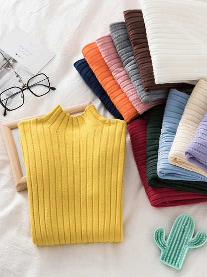 Croysier Pullover Ribbed Knitted Sweater Autumn Winter Clothes Women 2025 High Neck Long Sleeve Slim Basic Woman Sweaters Tops