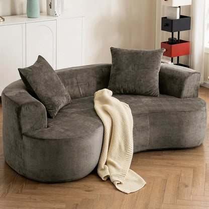 80“ Curved Loveseat for Small Spaces, White Curved Couches for Living room, Compression Sofa in a Box with 2 Pillows,