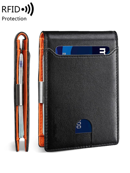 Minimalist men's wallet multifunctional RFID blocking front pocket portable card holder solid color large capacity 11 cardwallet