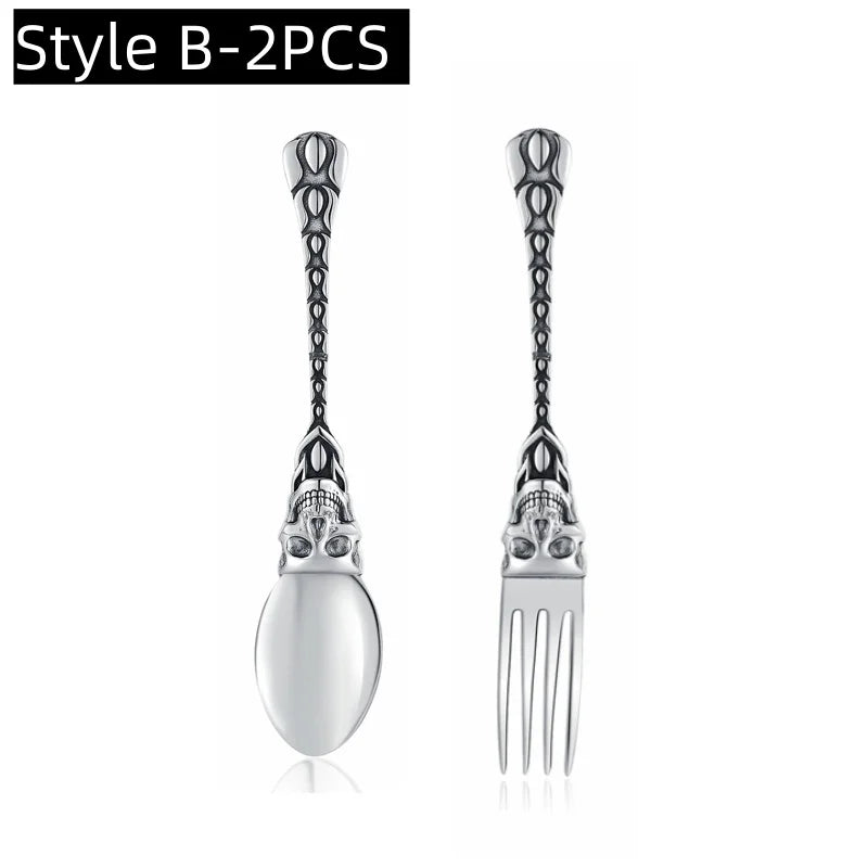 Creative Party Decor Fork and Spoon Set Skull Angel Mermaid Cutlery Stainless Steel Fork Spoon Halloween Party Dinner Cutlery