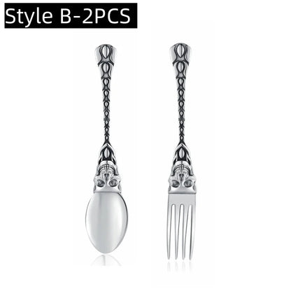 Creative Party Decor Fork and Spoon Set Skull Angel Mermaid Cutlery Stainless Steel Fork Spoon Halloween Party Dinner Cutlery