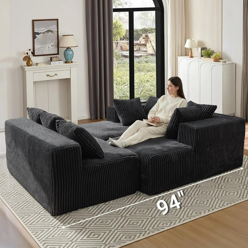 130 Cloud Boneless Sectional Couches for Living Room, U Shaped Sleeper Sofa Bed with Deep Seat Chaise, High Density Foam Compres
