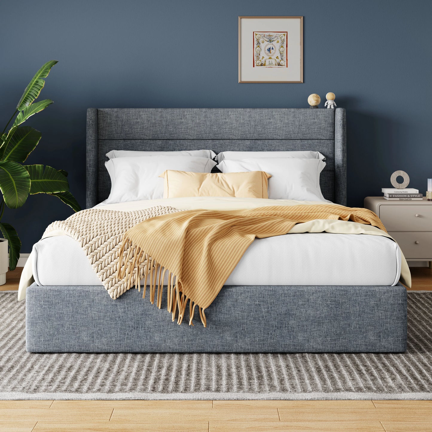 HOOMIC Lift Up Storage Platform Bed Frame with Wingback Headboard/Heavy Duty Hydraulic Bed/Large Underneath Storage, Noise Free