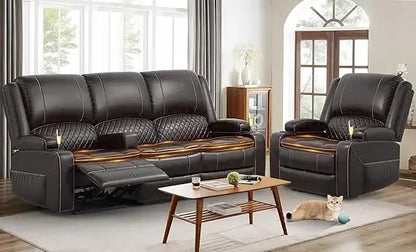 Minimalist 3 seater recliner sofa set with 2-tier cushion, 3+1 pieces in living room, 3 seater reclining couch leather with remo