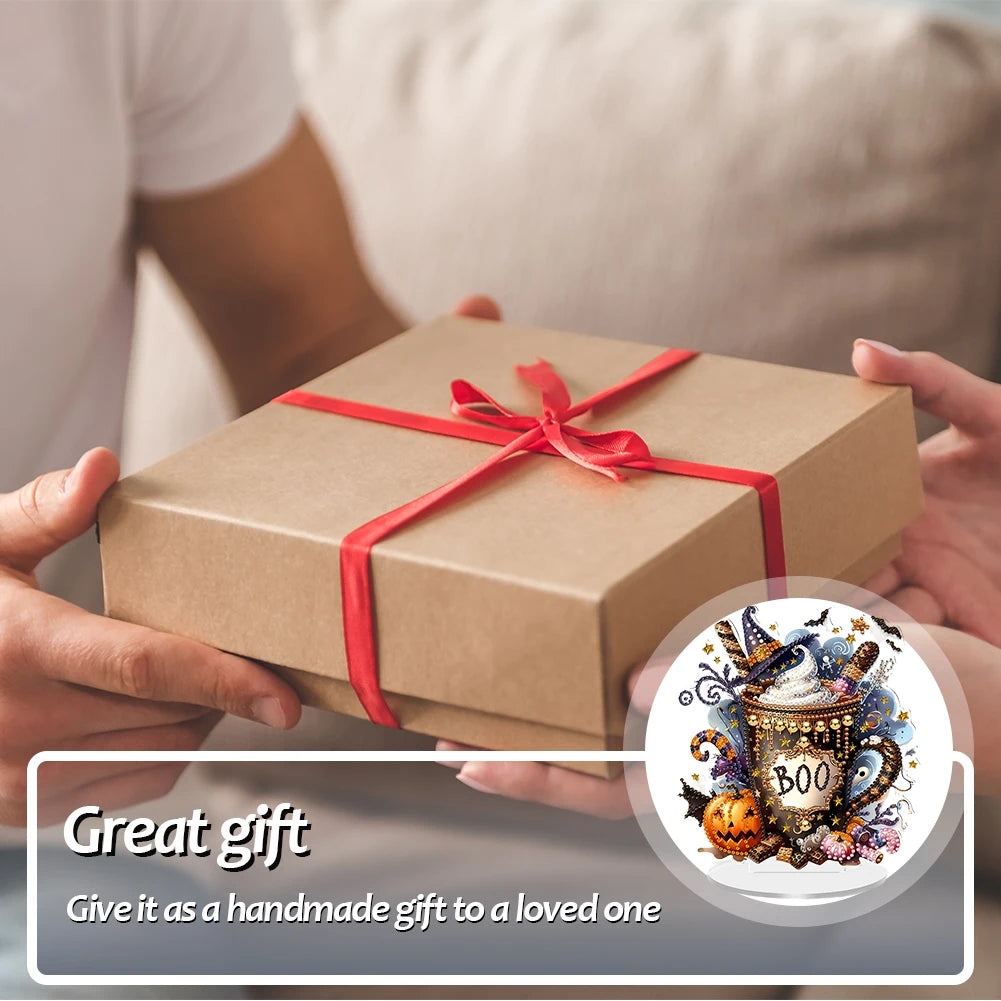 2D Flat Halloween DIY Desktop Diamond Art Kits Single Drill Diamond Painting Desktop Ornaments Kit for Home Office Desktop Decor