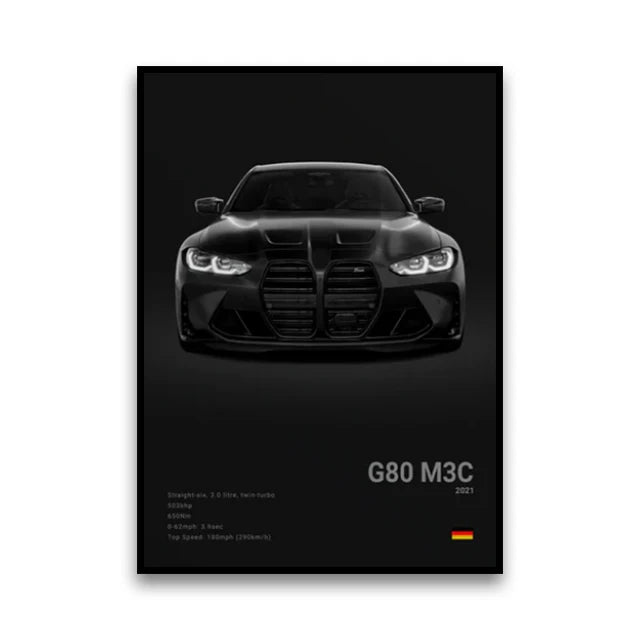 2-A1 Famous Cars G80 M3C Canvas Wall Art Print Poster E30 M3 Z8 Decorative Mural Modern Home Decor Birthday Gift Unframed