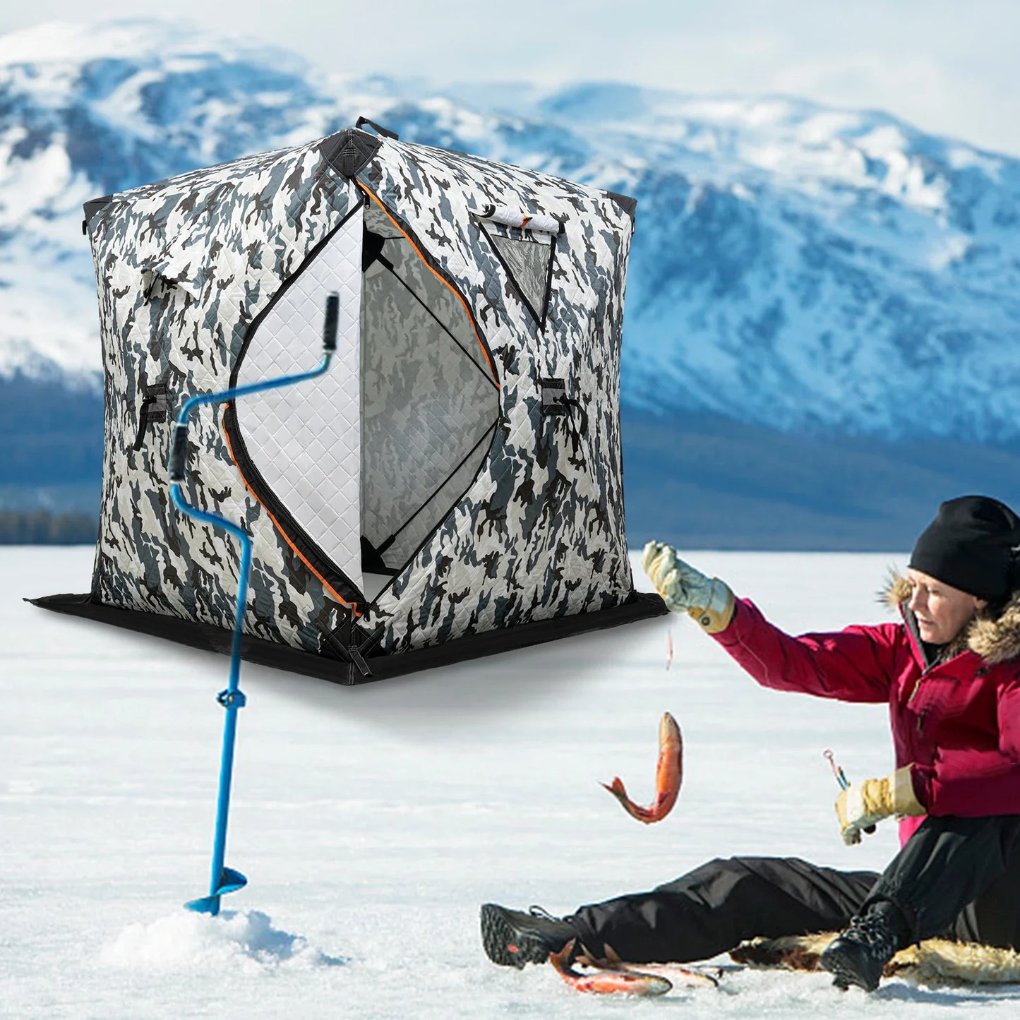 Portable Ice Fishing Tent 210D Oxford Cloth,Fiberglass-Durable,Spacious,Weather-Resistant,Easy To Set Up,Thermal Fishing Shelter