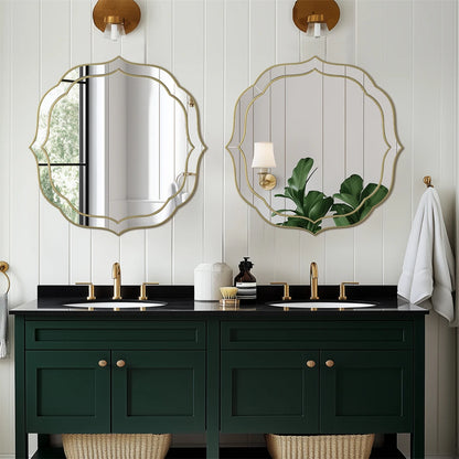 Large Wall Mirror Modern Decorative Mirror Flower Shaped Accent Mirror Beveled Golden Rim for Hallway Living Room Bedroom