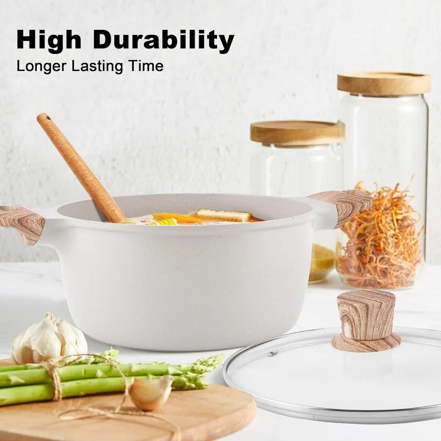 20Pcs Cookware Sets Nonstick Pots and Pans Set Granite Induction Cookware Non Stick Kitchen Cooking Set Grayish White Grill Gri