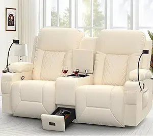 Large Loveseat Recliner, Loveseat Recliner Sofa with Storage Console, Recliner Chair with USB Ports, 2 Cell Phone Holders, Cup
