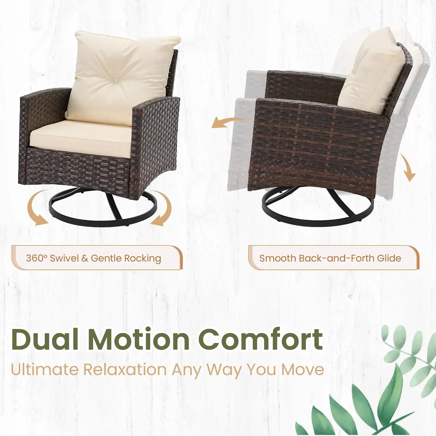 3-Piece Patio Furniture Set, Outdoor Swivel Rocker Patio Chairs Furniture Set of 2 with Matching Side Table