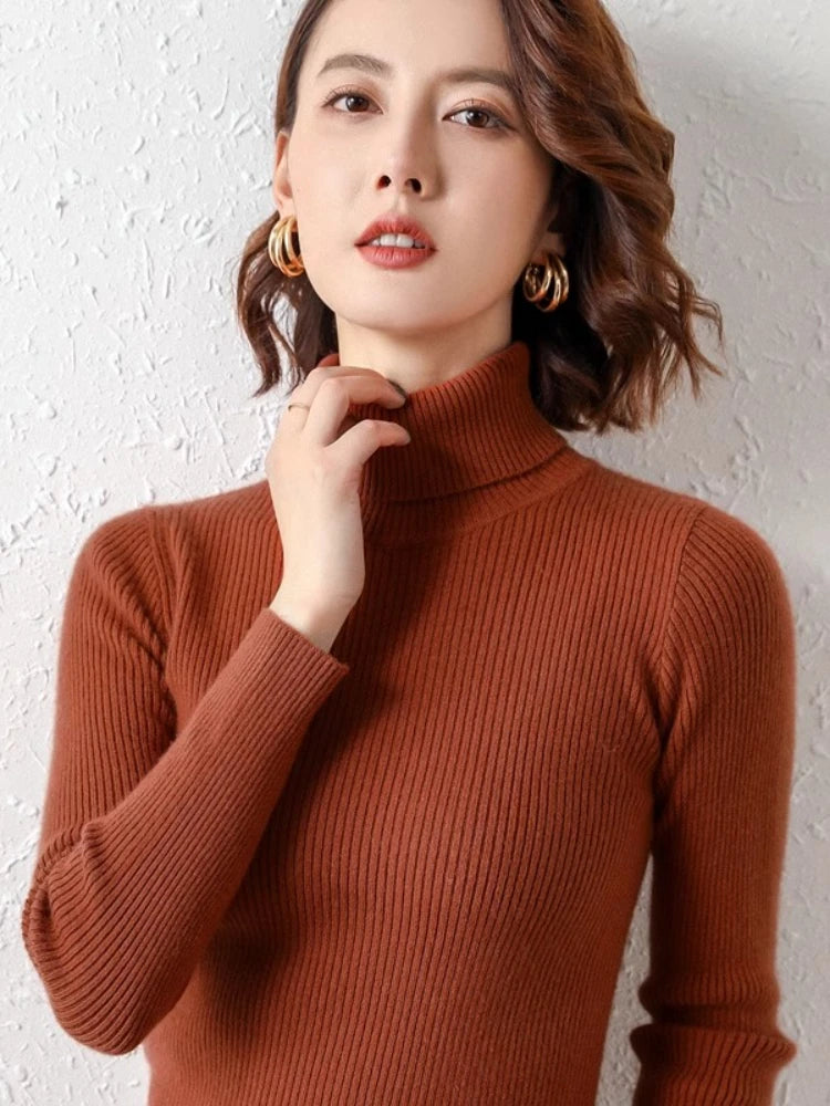 Sweater Women New Arrival 2025 Autumn Winter Turtleneck Sweaters Korean Style Simple Base Layer Pullover Thick Solid Slim Tops