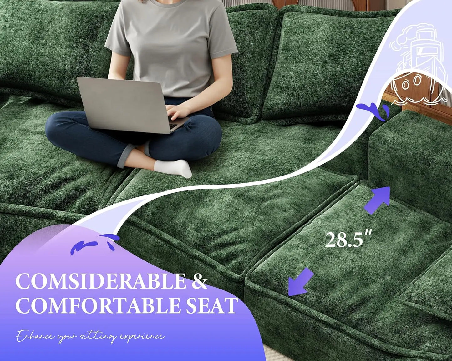 Sofa Couches 3-Seater Modular Sectional Sofa, 89''Comfy Loveseat with Throw, Deep Seat Small Sofa for Small Space, Customized