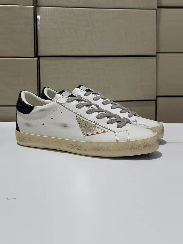 Spring Summer Fashion Casual Low-top Shiny Shoelaces Shoes Women's Round Toe Patchwork Diamond Heel Flat Bottom Sports Shoes