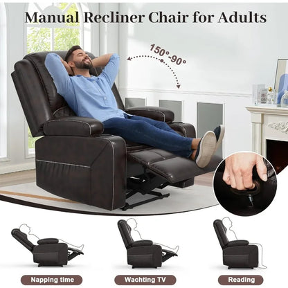 Minimalist 3 seater recliner sofa set with 2-tier cushion, 3+1 pieces in living room, 3 seater reclining couch leather with remo